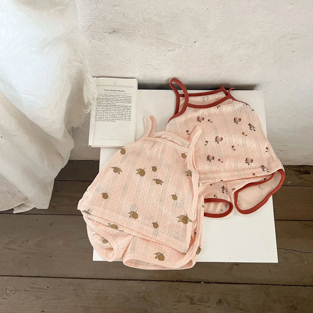 Children's cotton corduroy Danish style summer pyjama set with pullover top and shorts in floral print