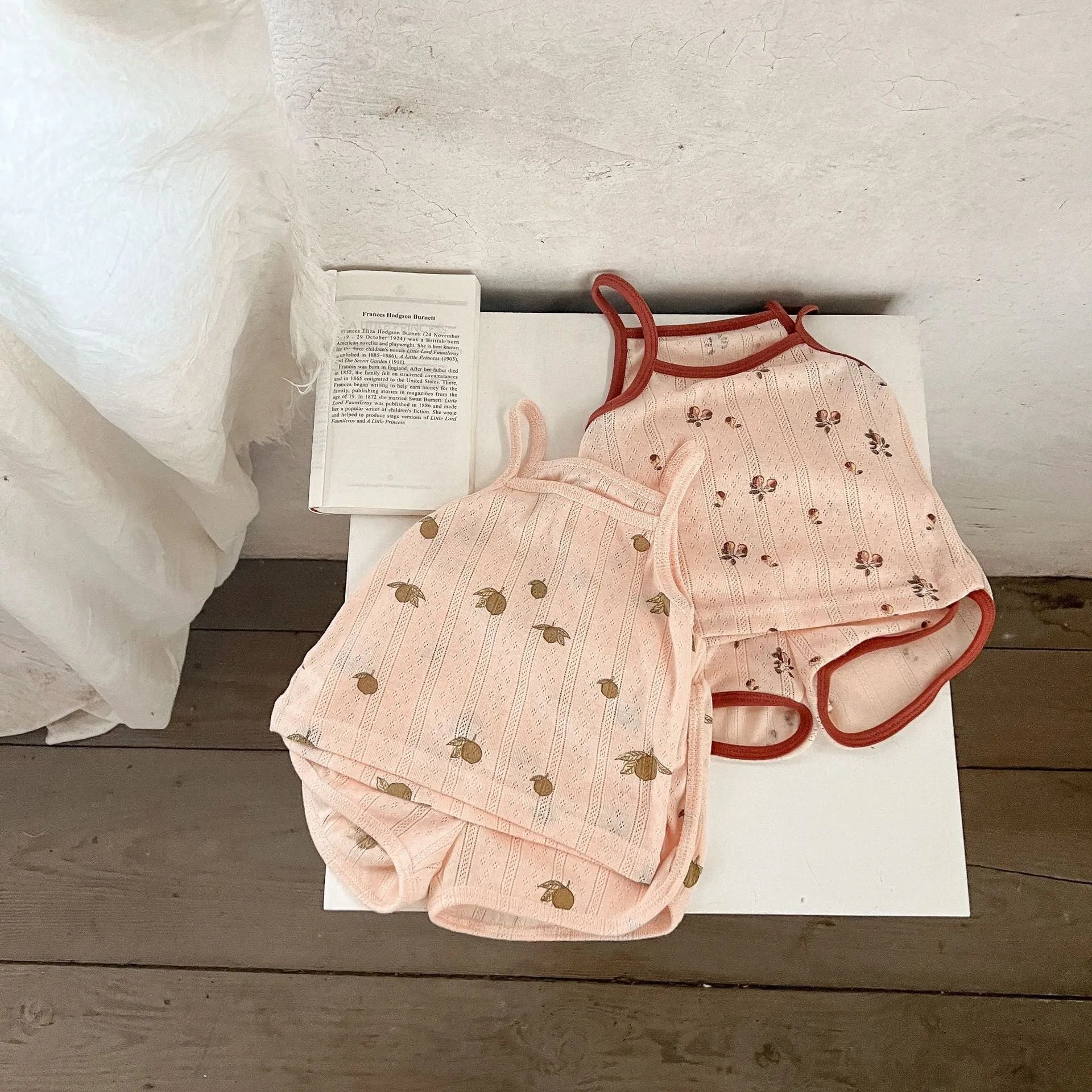 Children's cotton corduroy Danish style summer pyjama set with pullover top and shorts in floral print