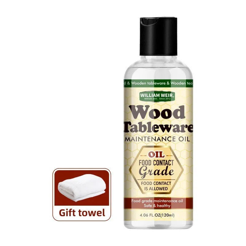 Wooden food grade tableware maintenance set with 120ml oil and wax bottles and towel