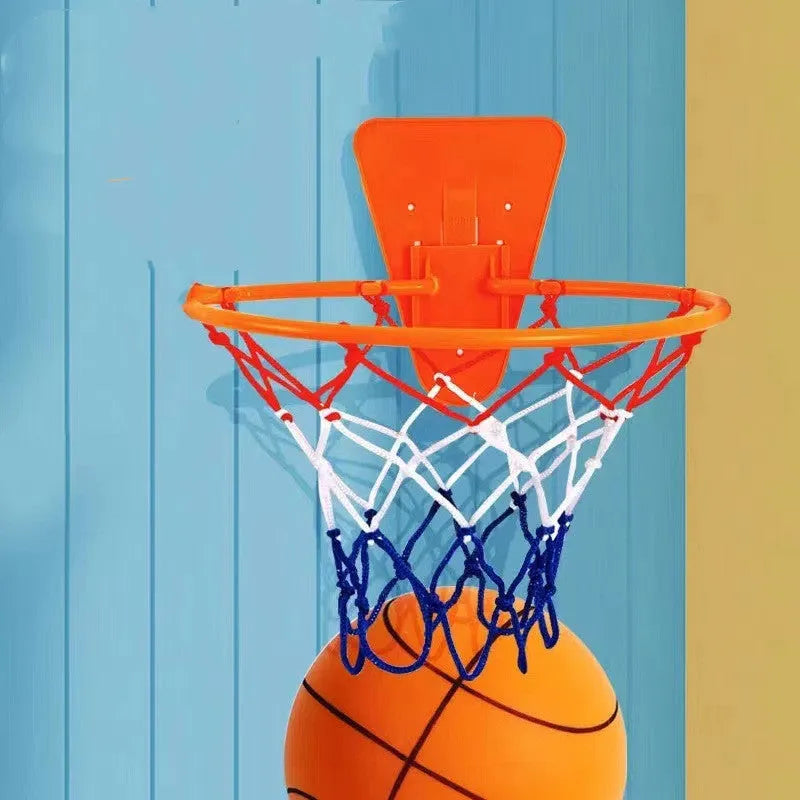 Silent foam indoor basketball in assorted colours with basketball frame
