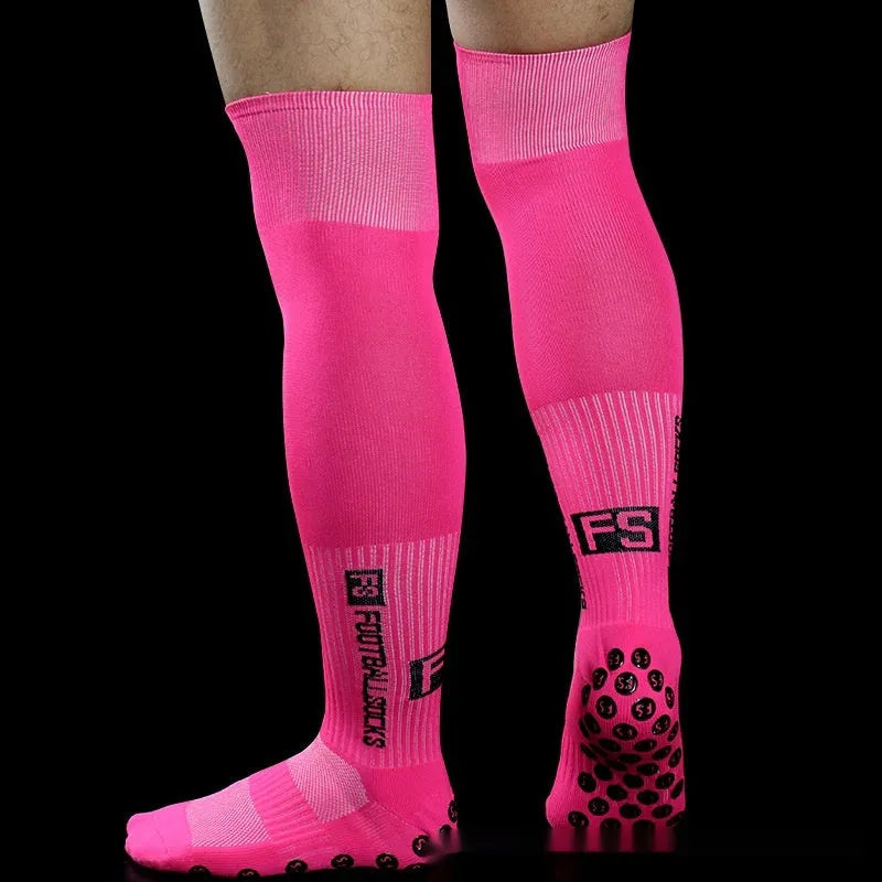 Anti-slip knee-length polyester soccer socks in black for football match and training use