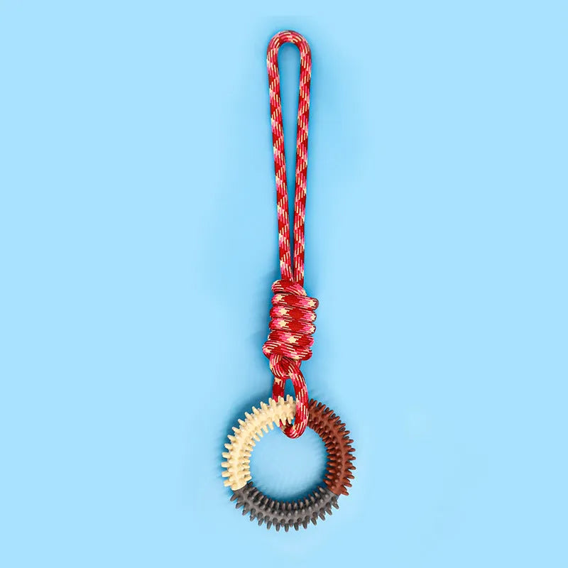 43cm multi-coloured braided rope dog toy with knots for puppy teething relief