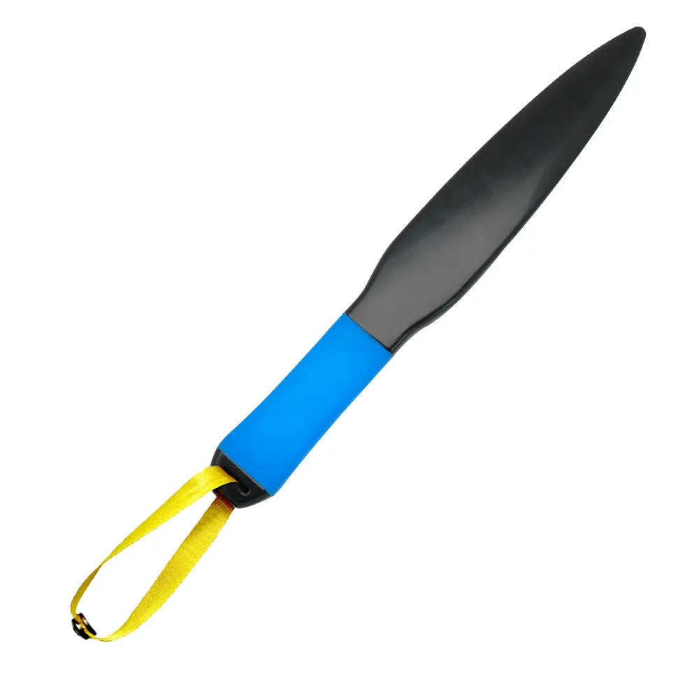 A blue and black nylon dog training break stick measuring 35cm in length.