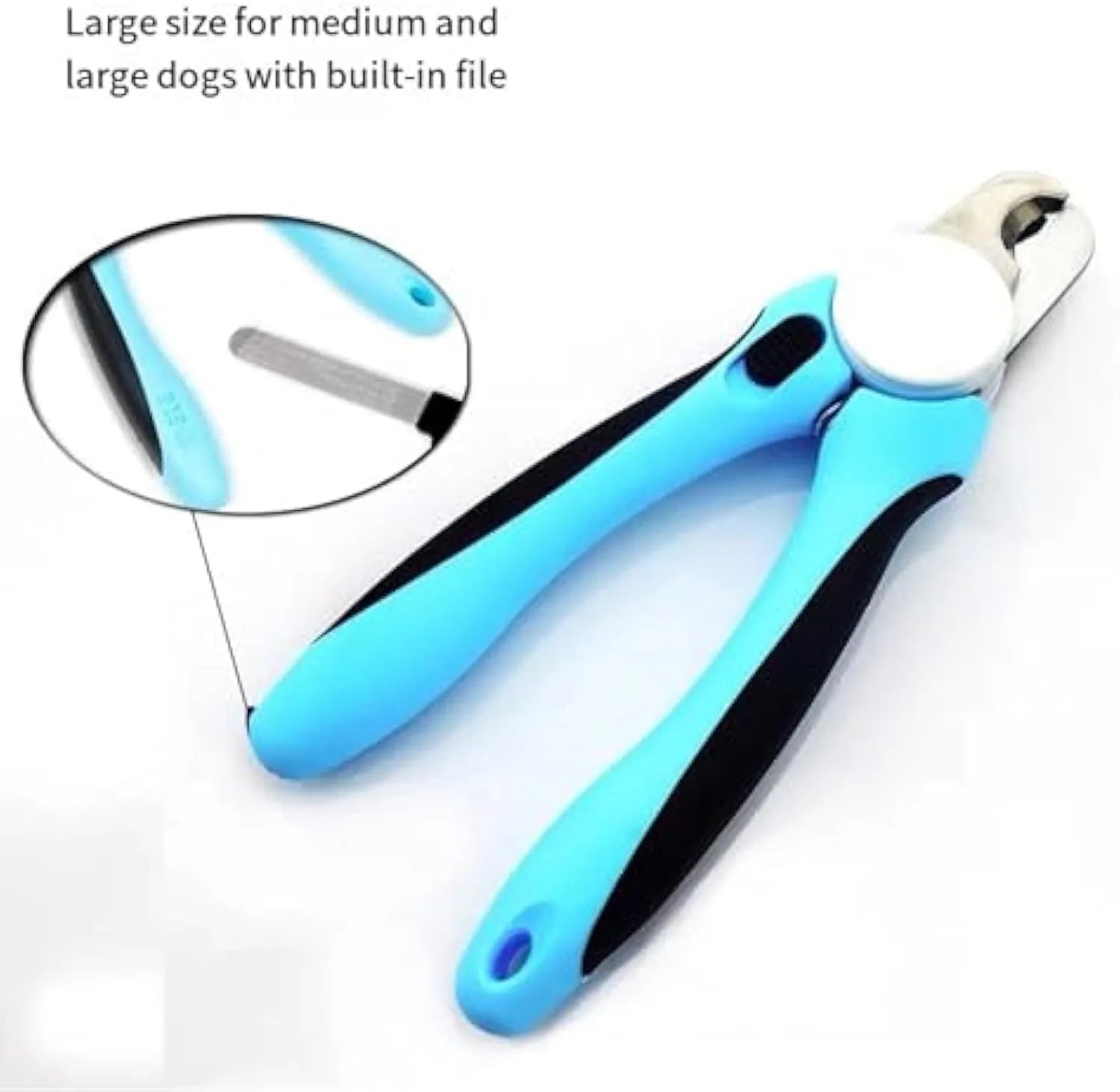 Blue heavy duty dog nail clippers with a safety guard for large breeds and thick nails.