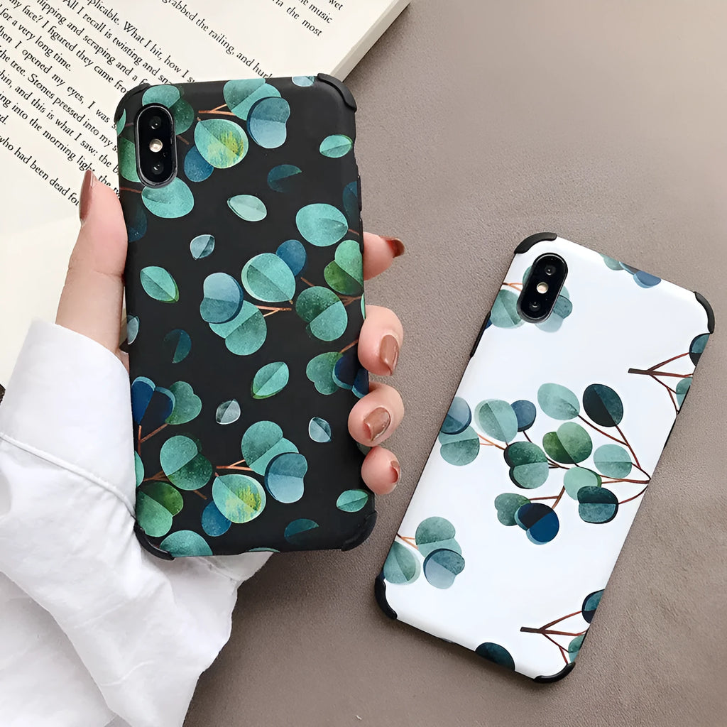 Black silicone iPhone case featuring a raised leaf pattern design.