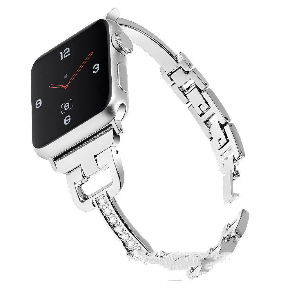 D-shaped metal diamond pattern strap for Apple Watch in multiple colour options