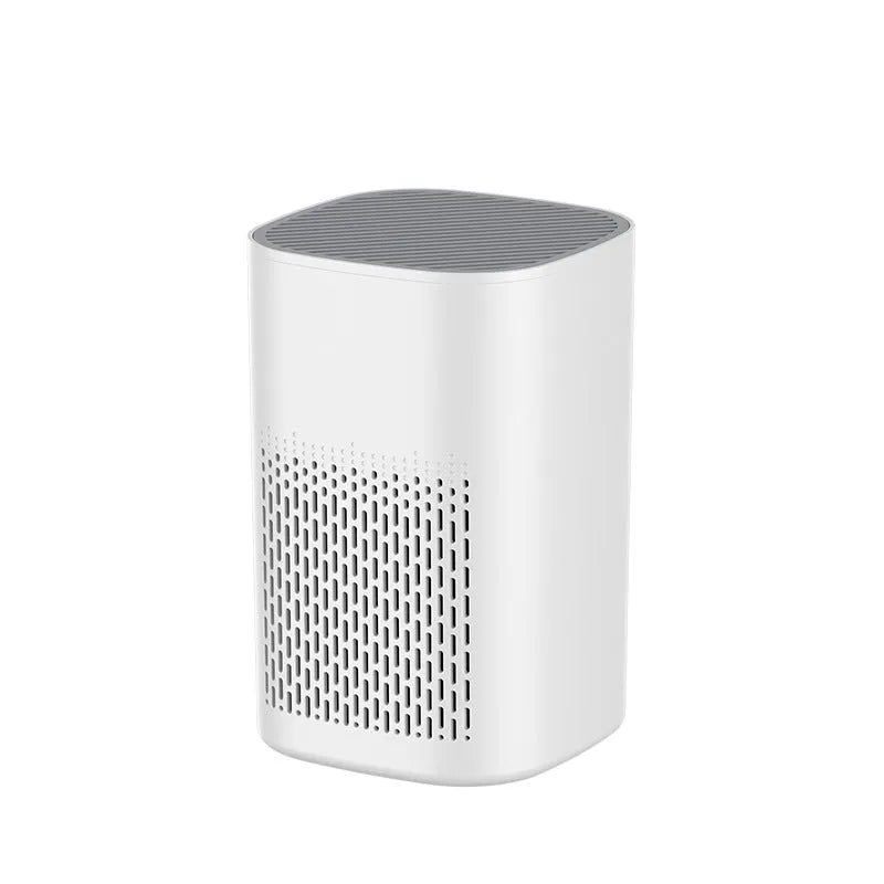 Simple style desktop air purifier with USB port and filter for small rooms.