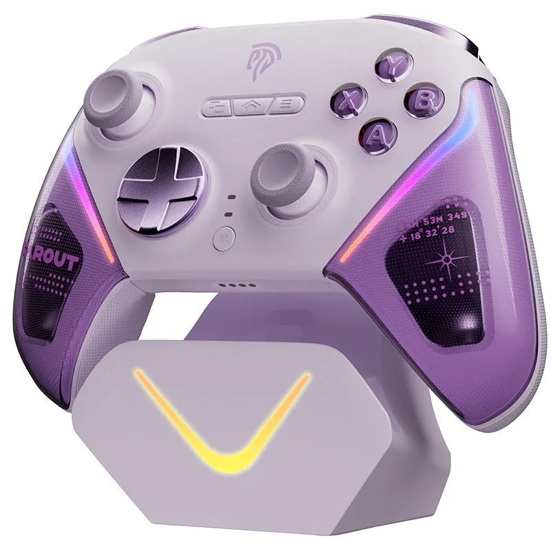 Rocker game controller smart charging base in black, green, or purple colours showing type-C port.