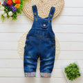Cotton bib jeans children's overalls high-waist button zipper soft treatment suitable height 80-110cm