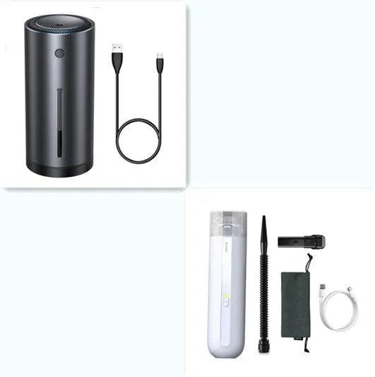 Starry Sky Black wireless handheld car vacuum cleaner with blowing hose on a car seat