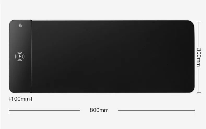 Wireless charging RGB luminous mouse pad 300x800x4mm with rubber base and cloth surface