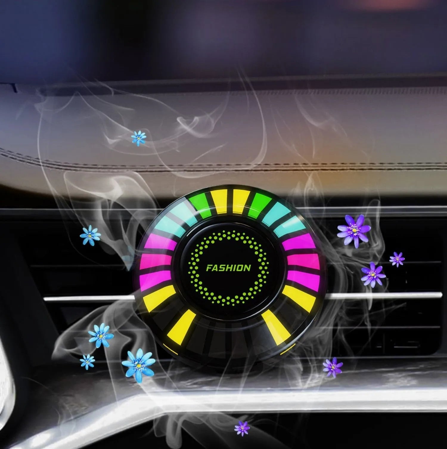 3D pickup RGB car atmosphere light mounted on a car air vent for aromatherapy and mood lighting.