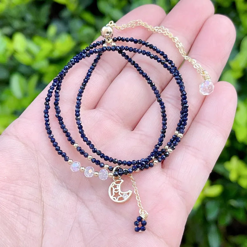 Blue gold sand stone cut three-ring bracelet for women with manual craftsmanship details