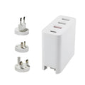 Four-port USB-C PD wall charger with international plug adapters in black or white