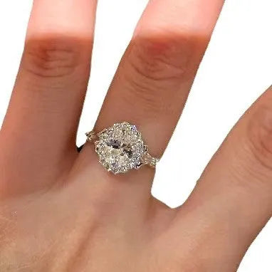 Silver geometric ellipse bridal bouquet diamond ring with adjustable opening