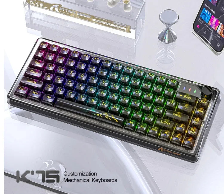 Attack Shark K75RGB transparent wireless mechanical keyboard with RGB lighting