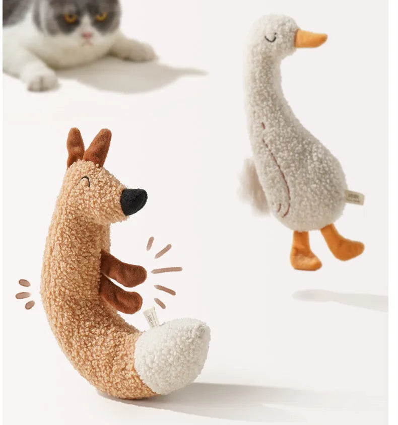 Cartoon dog grinding toy in fox or duckling design with teddy velvet fabric