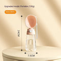 Portable dog water bottle and food container for outdoor travel, shown in yellow, pink, and brown colours.