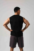 Men's Korean style loose fitness vest with two-side hidden hook opening in solid colour