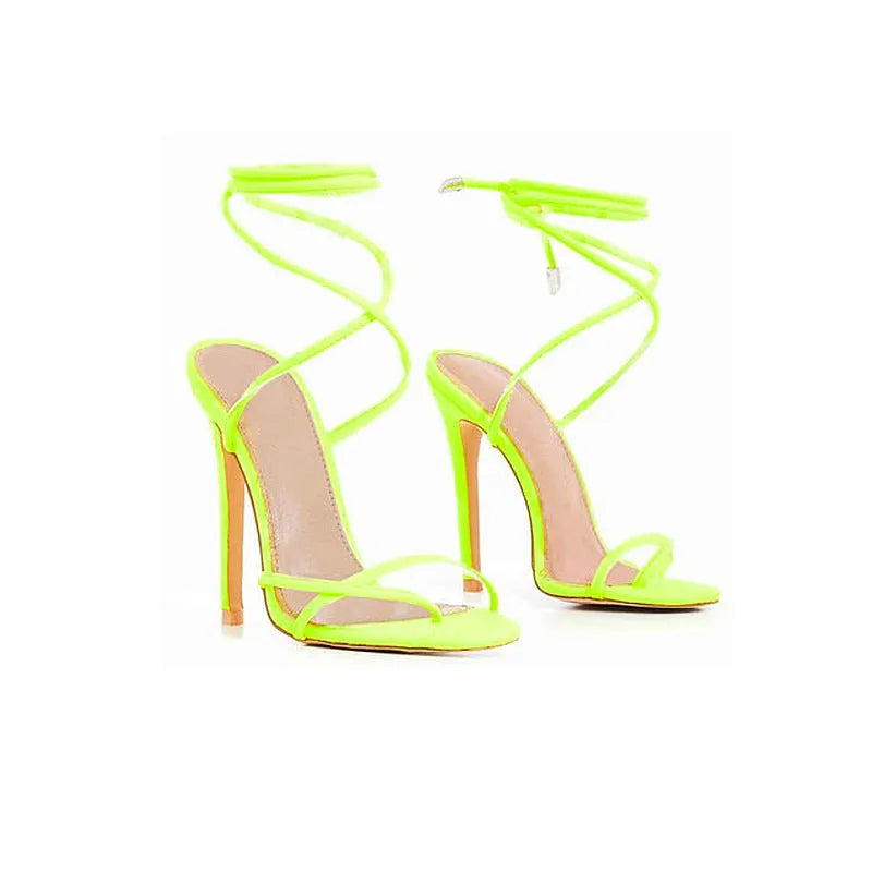 Candy Bright Toe Strap High Heels in orange colour with block heel and rubber sole