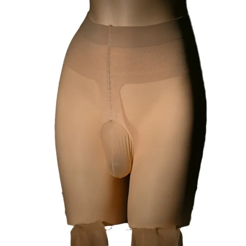 Men's cat scratch-resistant 30D transparent stockings in black, free size, with arbitrary cut design
