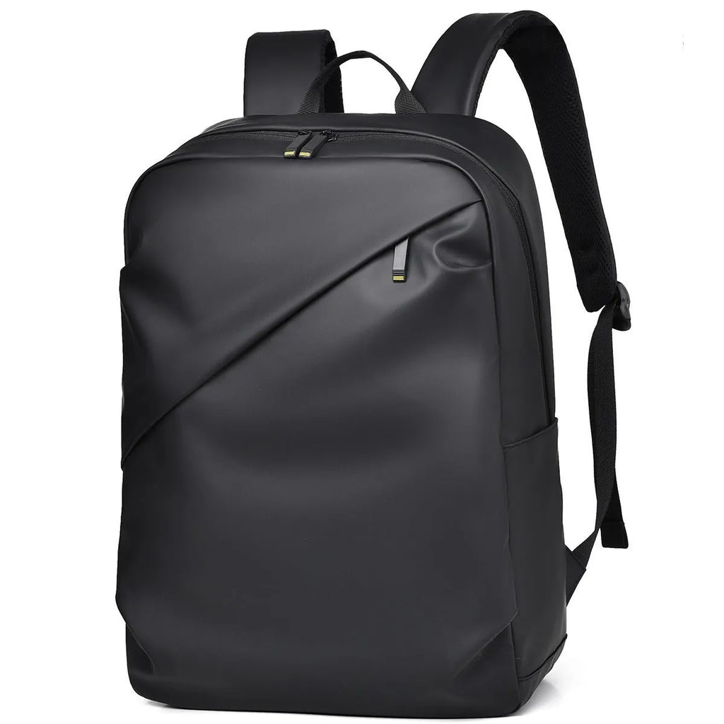 Large black waterproof backpack with 40 litre capacity and PU leather construction