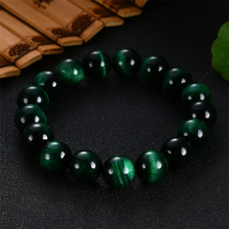 Green tiger eye stone bracelet with geometric beads in multiple size options