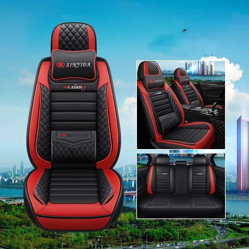 Red leather car seat cushion with high-elasticity sponge filler on a car seat.