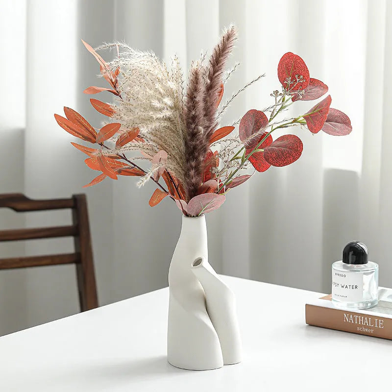 Nordic ceramic shaped double vase in Cream Colour for home decoration ornament