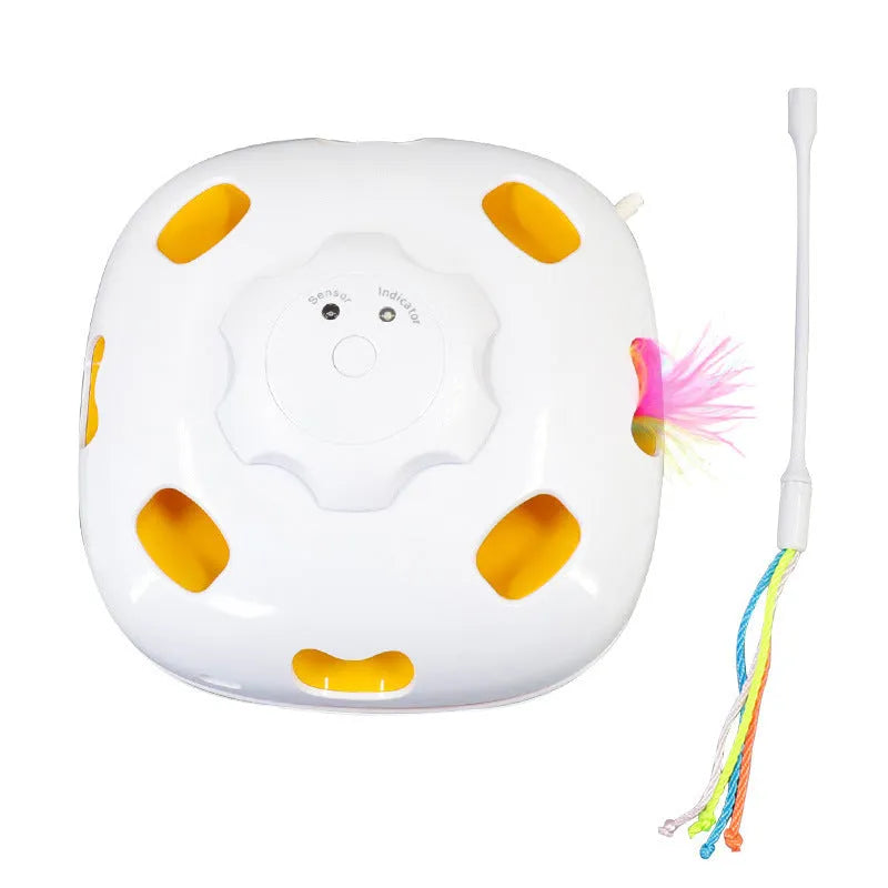 Self-Hi Relief interactive cat teaser toy with rotating feather on plastic base