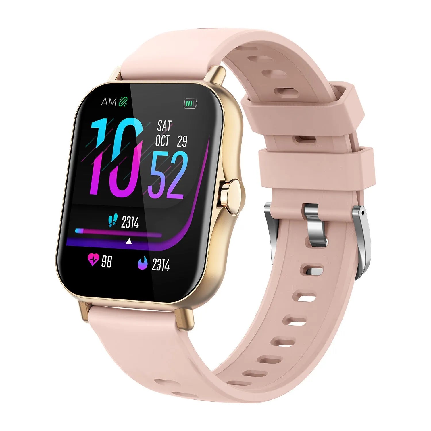 W10 Bluetooth smart watch with heart rate and blood pressure monitoring on wrist, showing 1.75-inch touch screen display