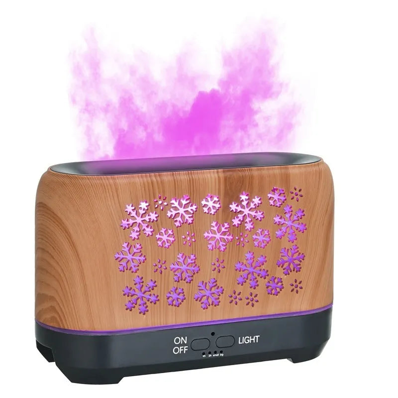 Square desktop humidifier with Christmas snowflake pattern and colourful wood grain design