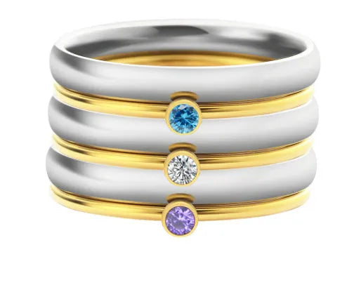 December birthstone titanium steel ring with geometric shape and superimposed engraving.