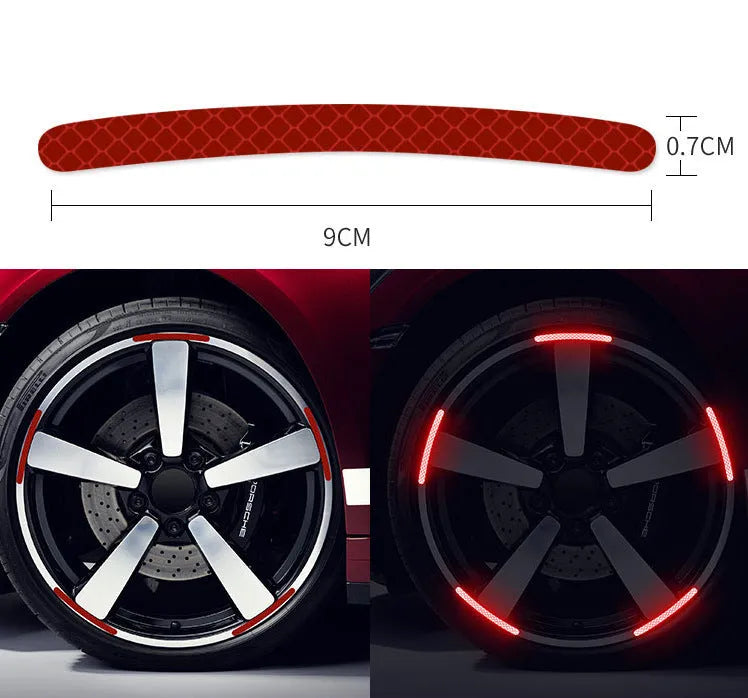 20-piece arc-shaped PVC reflective stickers for car wheel hubs in multiple colour options