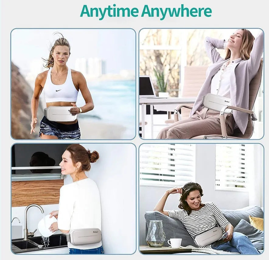 White Tummy Machine abdominal toning belt with EMS electrodes and wireless remote control