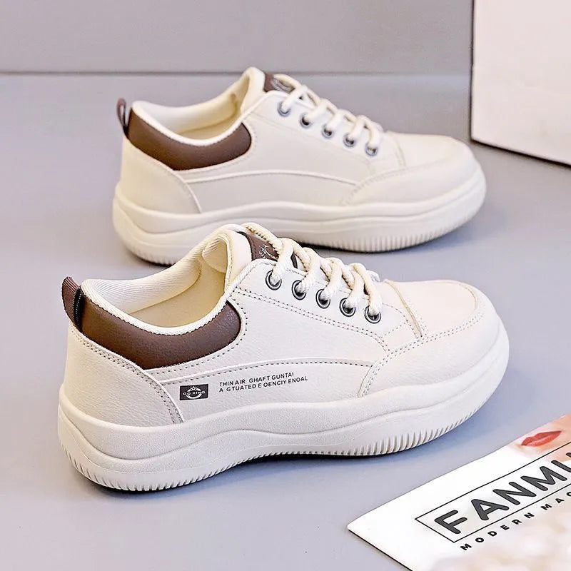 Women's white Korean-style pumps with cross straps, round toe and mid-heel