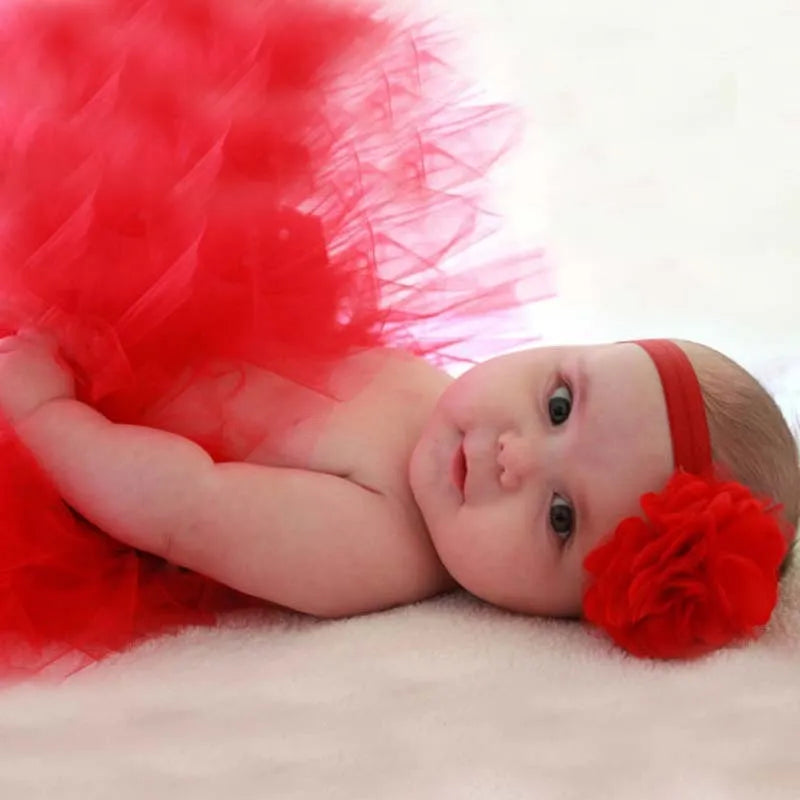 Baby pettiskirt two-piece set with lace, bow, and mesh in seven colours for 1-3 months photography