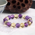 Close-up of a 128-facet cut crystal ametrine bracelet with detailed bead modelling on a wrist.
