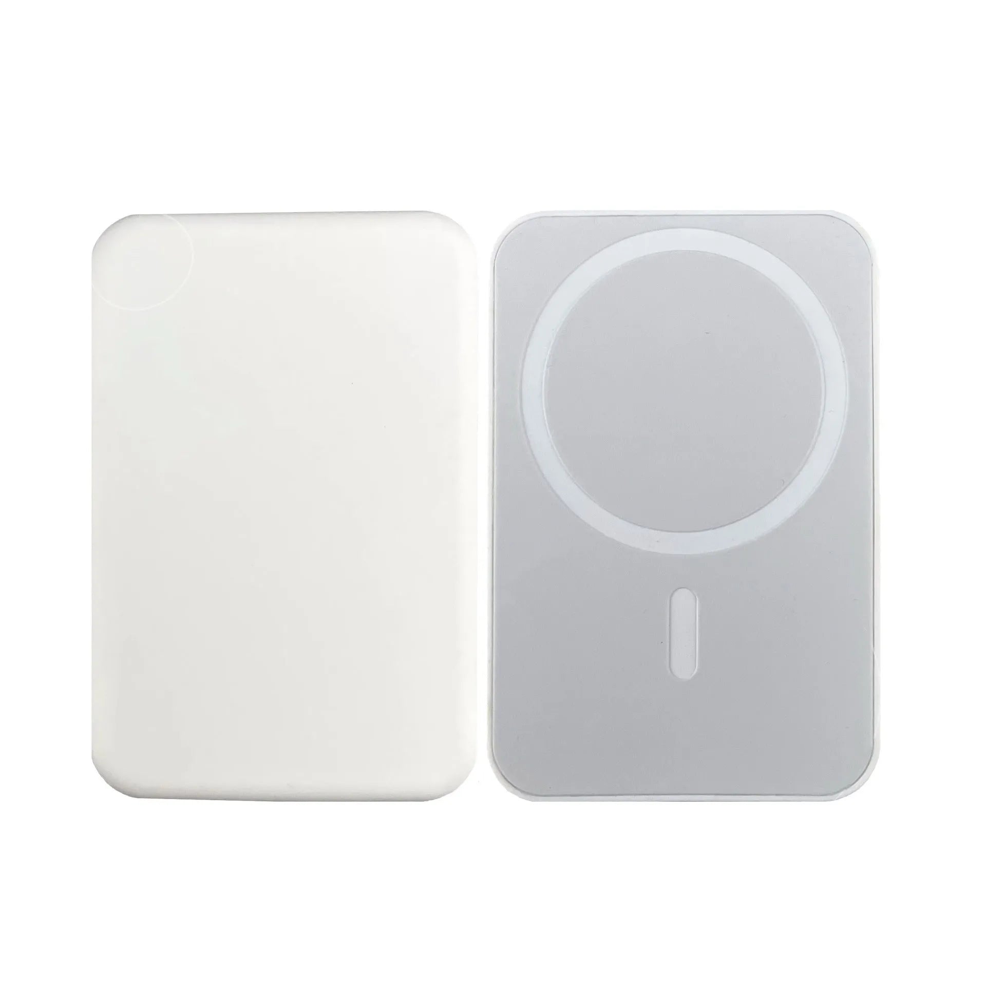 White magnetic wireless charging power bank with 5000mAh capacity showing compact dimensions
