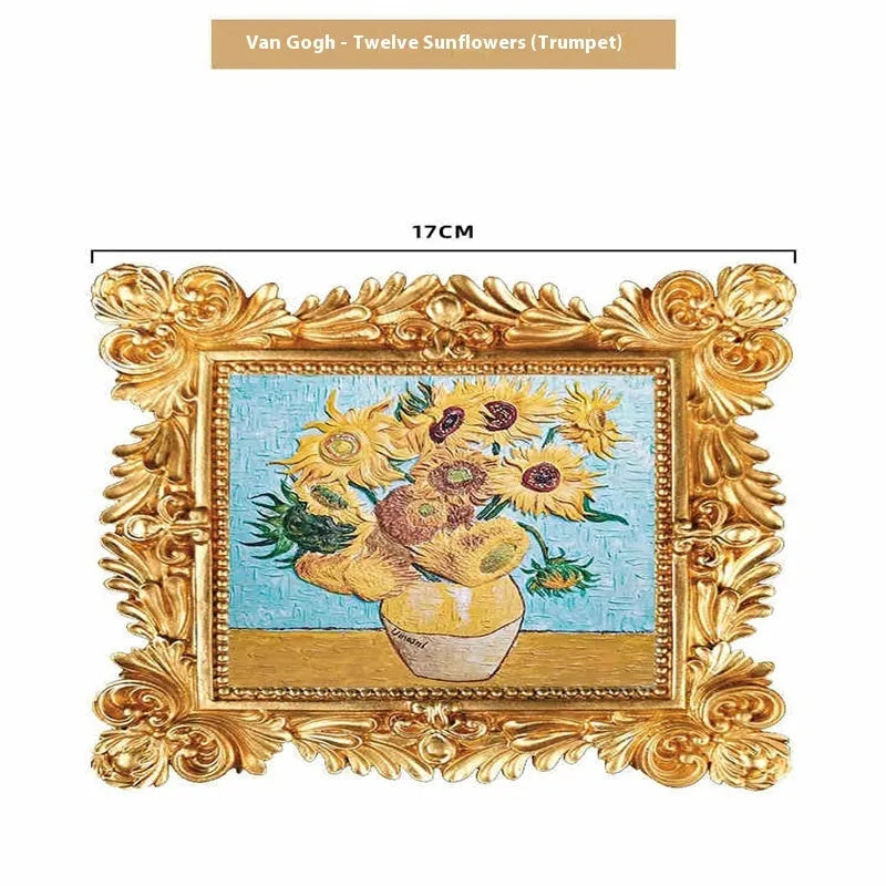 DIY oil painting kit showing Van Gogh's Starry Night reproduction on canvas with acrylic paints and wooden frame