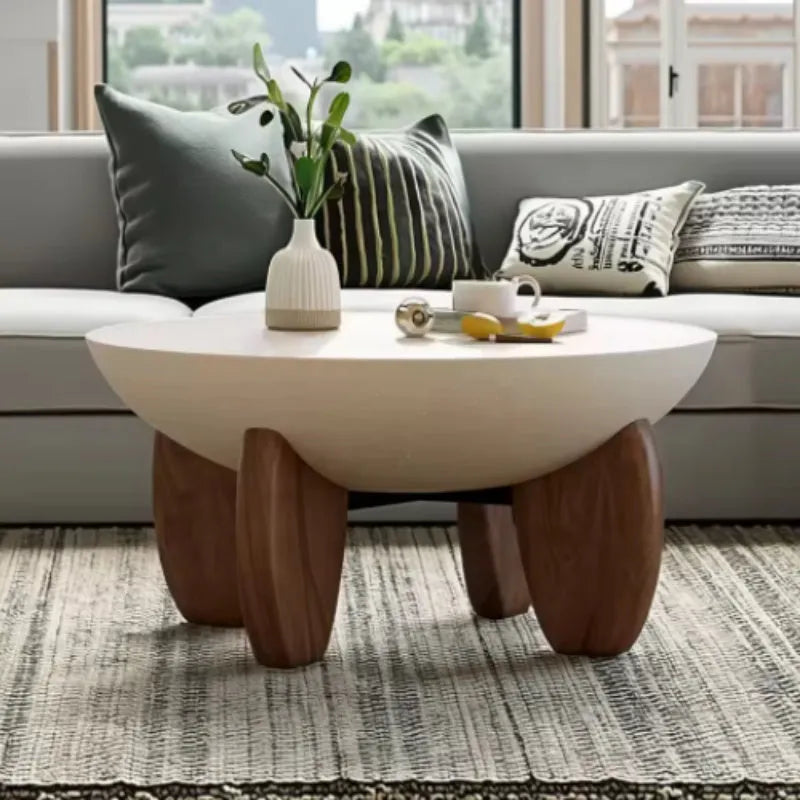 White solid wood coffee table with adjustable height and storage compartment.
