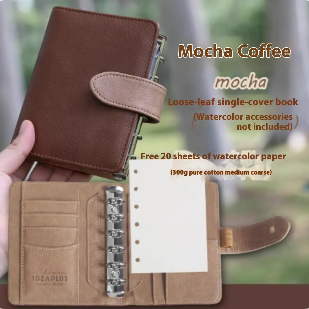 A7 size loose-leaf watercolour notebook in one of five colours: Avocado Green, Hazelnut Brown, Mango Pudding, Mocha Coffee, or Rainforest Green.