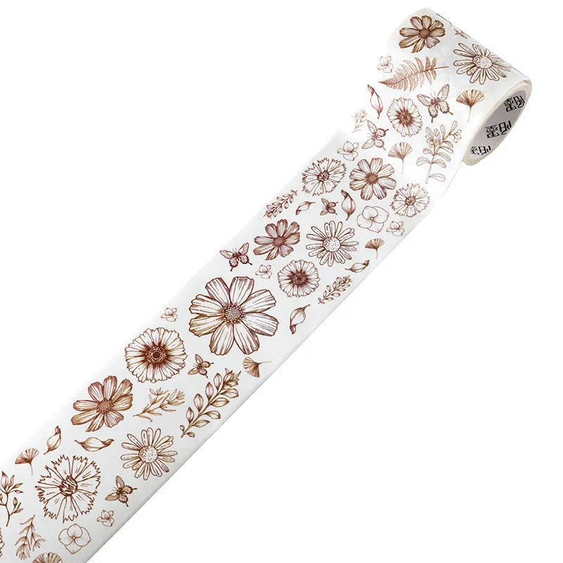 Roll of vintage floral watercolour design tape on a Japanese paper base, showing 30mm and 50mm width options.