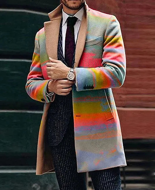 Large suit collar slim fit men's coat in polyester blend with top stitching slit pocket, colour XLDY-03