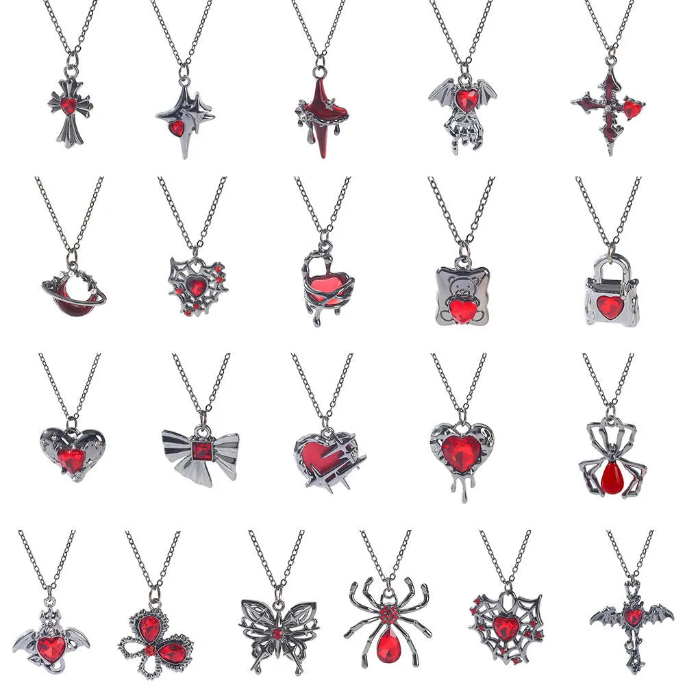 Halloween spider bat necklace with electroplated zinc alloy pendant showing gothic design options