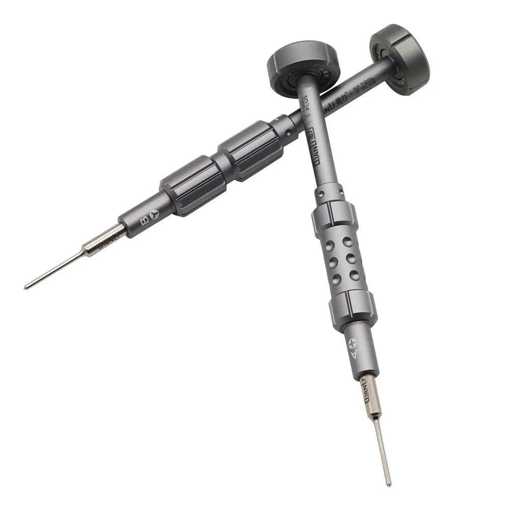 iPhone screwdriver set with grenade-shaped aluminium handle and multiple precision bits for mobile phone repair