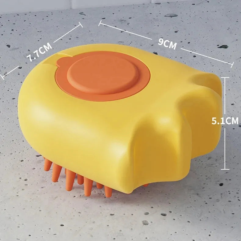 Blue pet bath brush with built-in shampoo box and massage comb bristles
