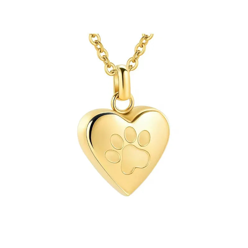 Openable titanium steel heart pendant with paw print for memorial ashes on necklace chain