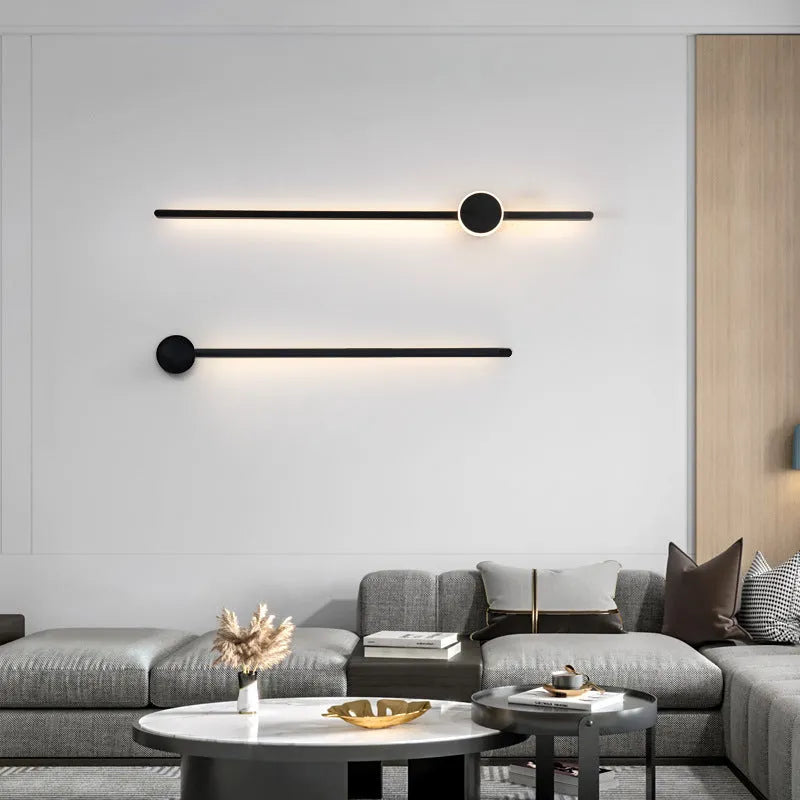 Black and white modern bedside wall lamp with strip lighting and grid-free design