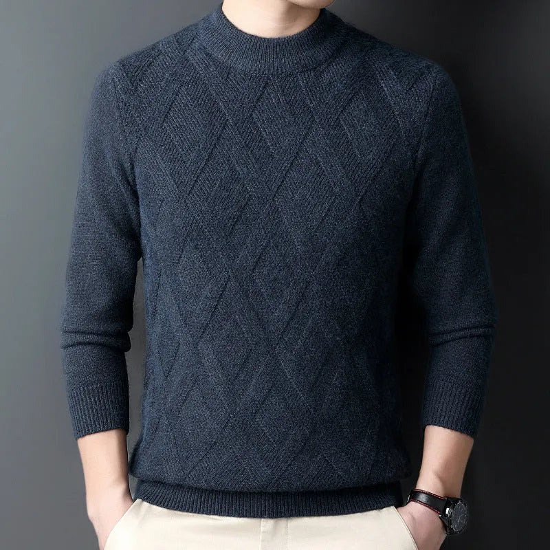 Men's winter thicken thermal wool sweater with diamond jacquard craft in multiple colour options